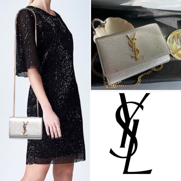βSOLDβ YSL Kate Small Sparkling Light Gold Bag Clutch - Picture 3 of 16